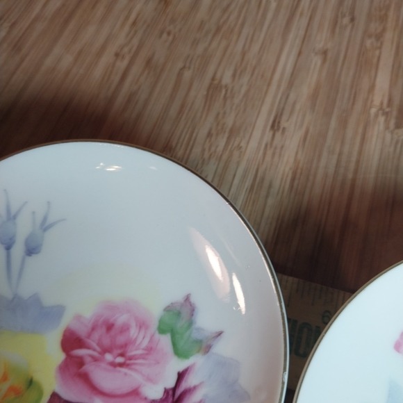 Occupied Japan Handpainted 4" Floral Decorative Set/3 Plates, Trinket Dish Hangs - Picture 7 of 14